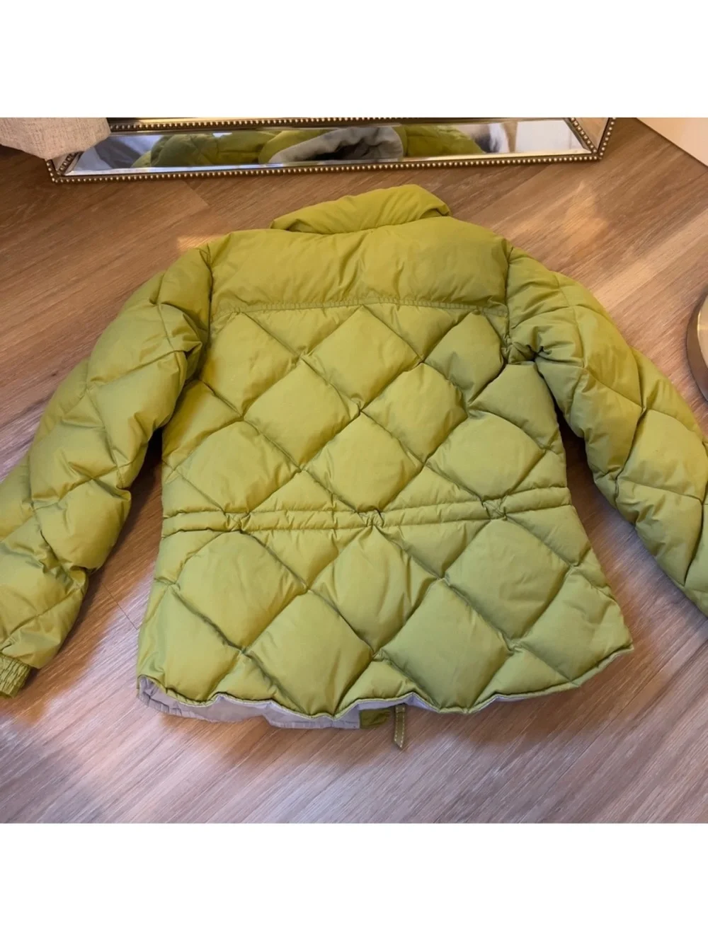 Lands’ End Girls Down Puffer Jacket Green Quilted Coat Size M 10-12